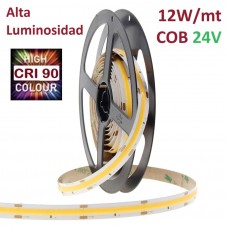 Tira LED 5 mts Flexible 24V 60W COB (352) IP20, Alta Luminosidad IRC>90